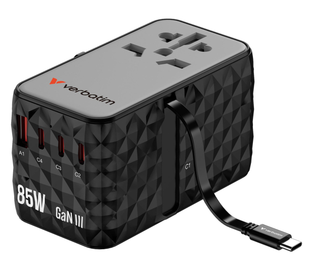 Verbatim Charge ´n´ Travel Adapter Diamond 85W Retractable Cable CNT- - 1340217 - zdjęcie 2